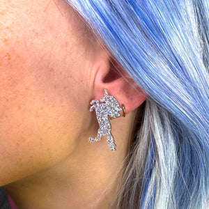 Large Unicorn Earrings in Glitter Hologram