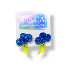 Load image into Gallery viewer, Baby Rain Cloud Earrings - Glitter Blue/Frosty Yellow