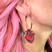 Load image into Gallery viewer, Chopped Heart Hoops Red/Silver/Black