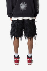 Allover Frayed Denim Shorts - Black