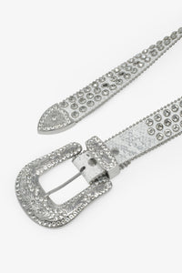 Allover Rhinestone Studded Belt - White