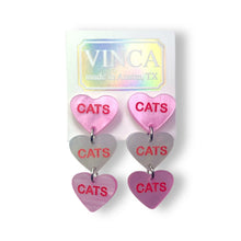 Load image into Gallery viewer, Cats Cats Cats Candy Heart Dangle Earrings