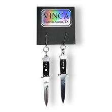 Load image into Gallery viewer, A Knife Less Ordinary Dangle Earrings - Silver/Black