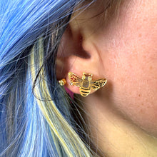 Load image into Gallery viewer, Bee Earrings in Mirror Gold