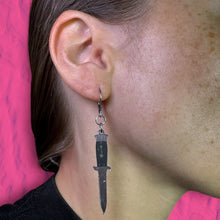 Load image into Gallery viewer, A Knife Less Ordinary Dangle Earrings - Silver/Black