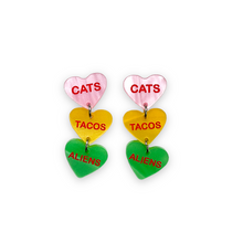 Load image into Gallery viewer, Cats Tacos Aliens Candy Heart Dangle Earrings