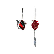 Load image into Gallery viewer, Chopped Heart Hoops Red/Silver/Black