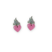 Load image into Gallery viewer, Feeling a Little Heart Burn Earrings in Holographic Glitter