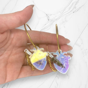 Chopped Hologram Heart Hoops - Dreamy Iridescent