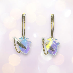 Chopped Hologram Heart Hoops - Dreamy Iridescent