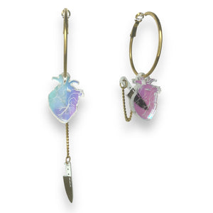 Chopped Hologram Heart Hoops - Dreamy Iridescent