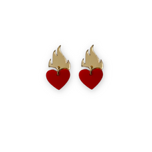 Load image into Gallery viewer, Feeling a little heart burn earrings in red