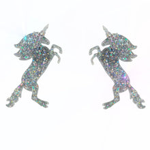 Load image into Gallery viewer, Large Unicorn Earrings in Glitter Hologram