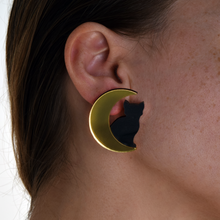 Load image into Gallery viewer, Last Chance! Cat in Moon Earrings