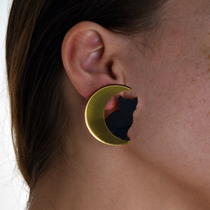 Last Chance! Cat in Moon Earrings