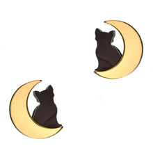 Load image into Gallery viewer, Last Chance! Cat in Moon Earrings